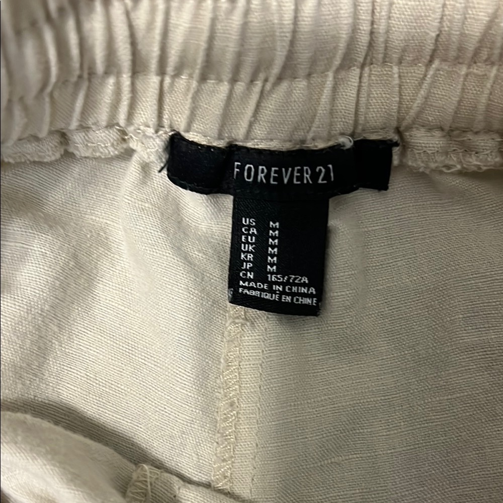 Beige Linen Drawstring Pants - Picture 2 of 3